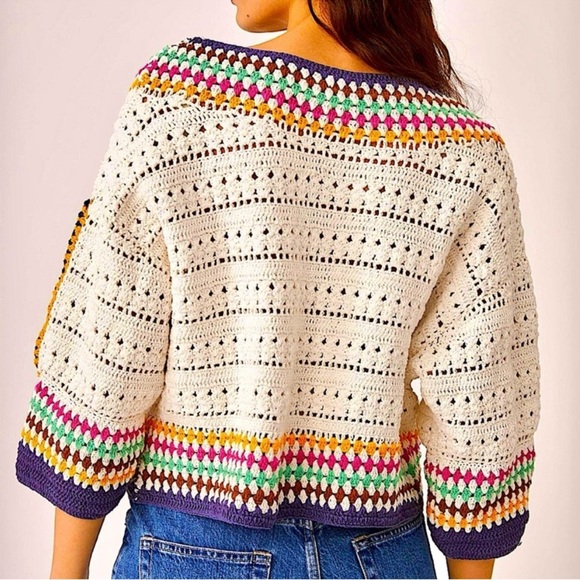 Maeve By Anthropologie Women's Colorful Crochet Open Cardigan Sweater ONE SIZE - Picture 2 of 9